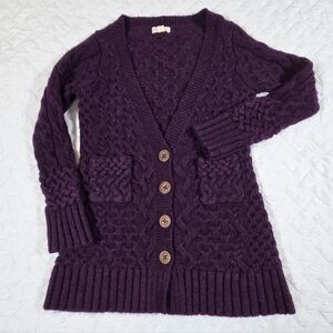 Sleeping On Snow Cable Knit Wool Blend Cardigan Sweater  Small Rich Purple